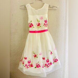 Jona Michelle Girls Embroidered Floral Dress 10 White Tulle Sleeveless Formal